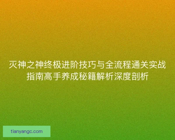 灭神之神终极进阶技巧与全流程通关实战指南高手养成秘籍解析深度剖析